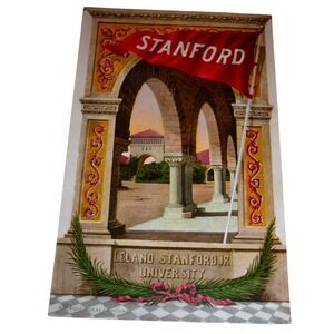 Vintage 1909 Stanford University Postcard Edw H Mitchell Red Flag Archway